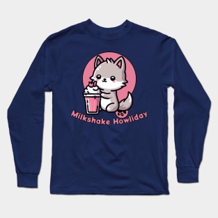 Cute Wolf with Strawberry milkshake Long Sleeve T-Shirt